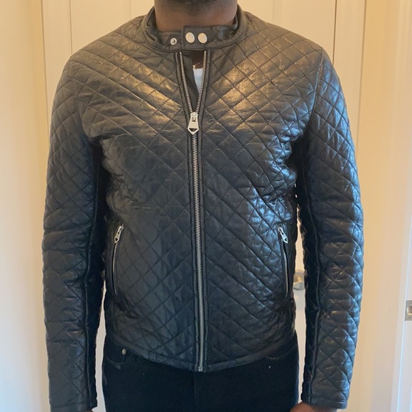 Redskin Mens Leather Quilted Biker Jacket - Picture 1 of 5